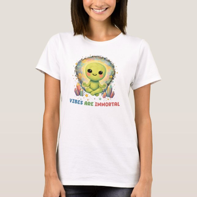 Camiseta Las Vibraciones de Alien Meditando Son Aura de Cri (Anverso)