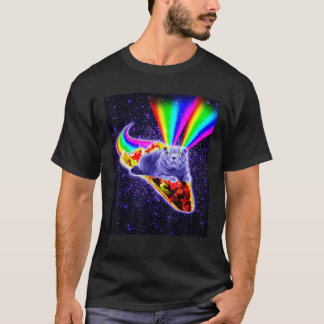 Camiseta Láser arco iris Ojos Galaxia Gato Montando Taco T 