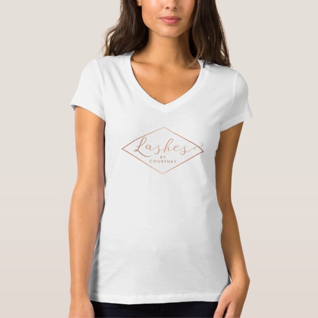 Camiseta Lash Salon blanco/Rosa oro personalizado (Anverso)