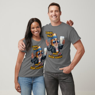 Camiseta Lata Divertida de Cerveza bebiendo Leche en un Gri