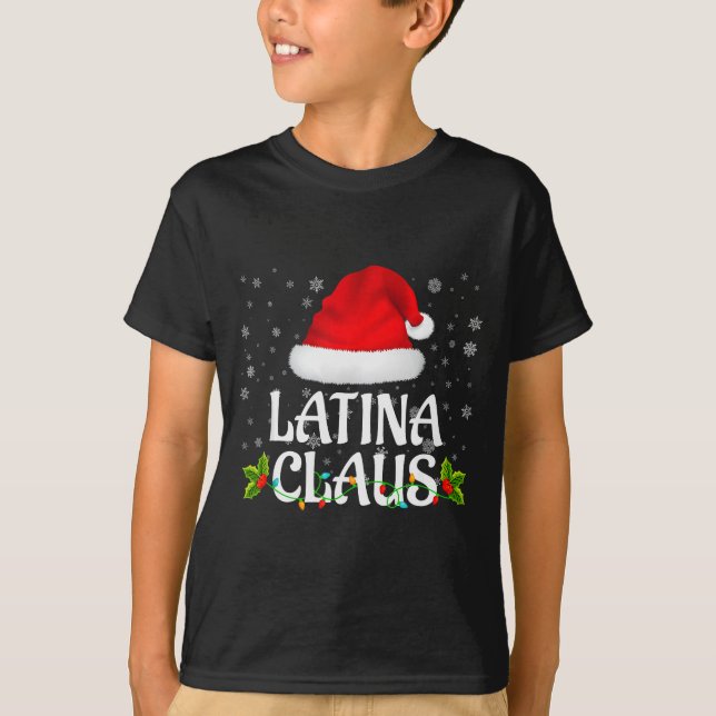 Camiseta Latina Claus Christmas Lights Santa Pajama Family  (Anverso)
