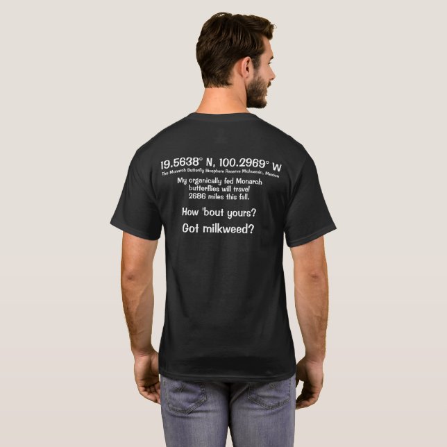 Camiseta Latitud y Longitud personalizables de la mariposa  (Reverso completo)