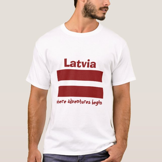 Camiseta Latvia Bandera+Mapa+Texto (Anverso)