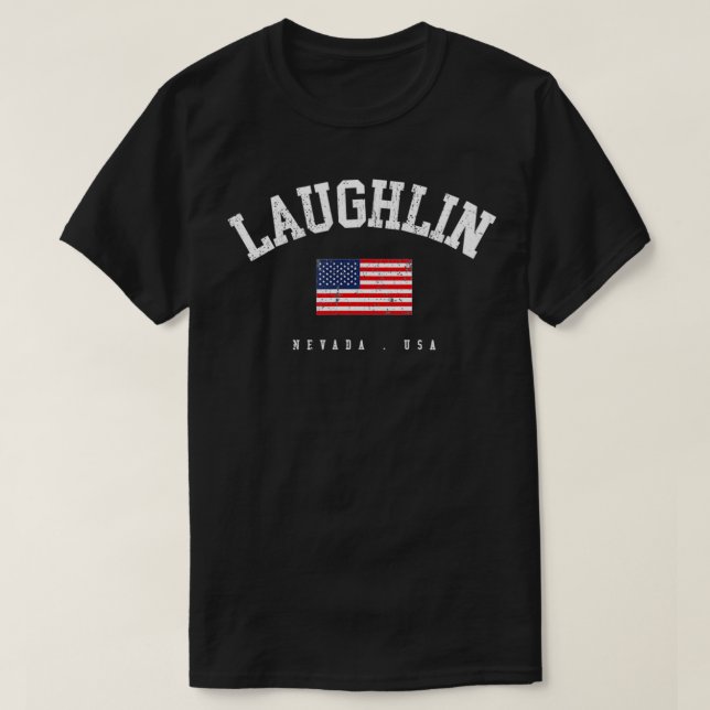 Camiseta Laughlin NV Bandera Retro Estadounidense Nombre Ci (Diseño del anverso)