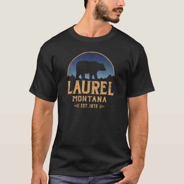 Camiseta Laurel Montana MT Big Sky Country Bear & Mountains (Anverso)