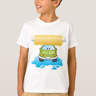 Camiseta Lavado Feliz de Auto de Dibujos Animados Verdes Au