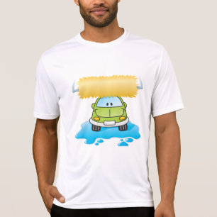 Camiseta Lavado Feliz de Coche de Dibujos Animados Verde Co