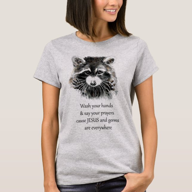 Camiseta Lávate las manos di tus oraciones Raccoon Animal (Anverso)