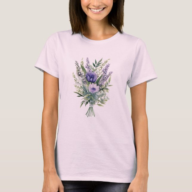 Camiseta Lavender Flor Púrpura Vegetación Floral Bouquet (Anverso)