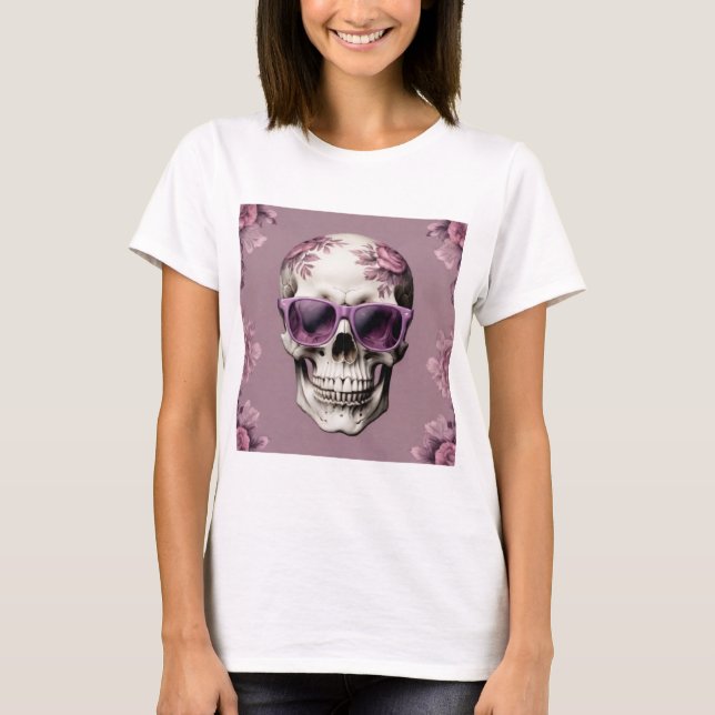 Camiseta Lavender Floral 3D Cráneo muerto usando gafas de s (Anverso)