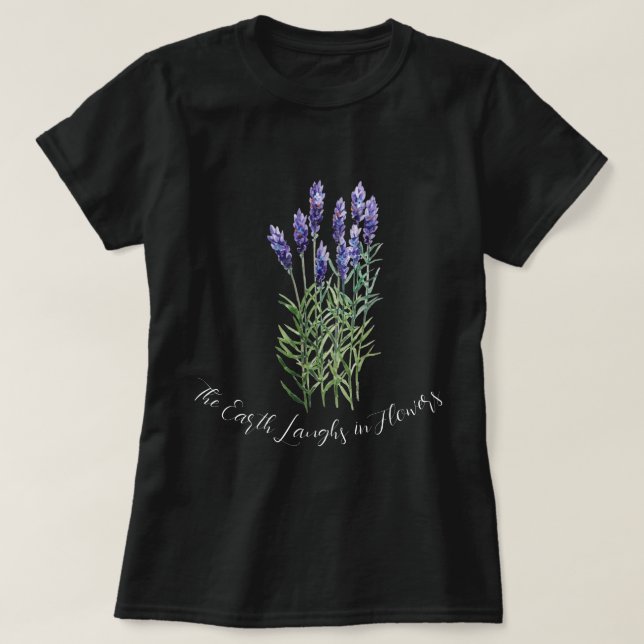 Camiseta Lavender, la tierra ríe con flores (Diseño del anverso)