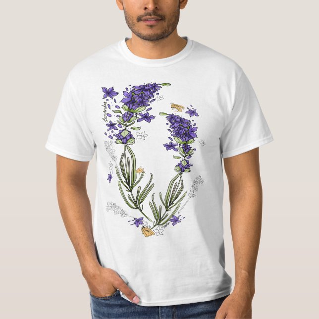 Camiseta Lavender Purple Flowers Herb Field Botanical Stems (Anverso)