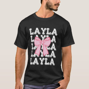 Camiseta LAYLA Nombre Coquette Big Pink Bow Simple Cute Gir