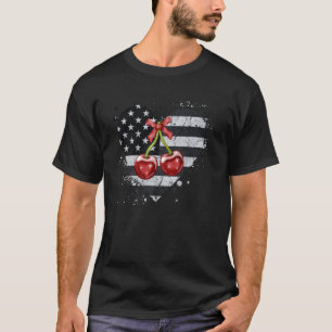 Camiseta Lazo Coqueto Cerezas Rojas Corazón Patriótico Retr