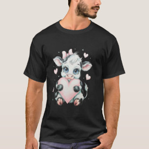 Camiseta Lazo Coqueto Rosa Vaca Negra y Blanca Sosteniendo 