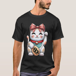 Camiseta Lazo Coquette Maneki Neko Gato Japonés Afortunado