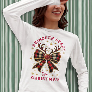 Camiseta Lazo Coquette Navidad Cuadros Reno Listo