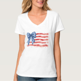 Camiseta Lazo de bandera americana coquette Patriótico cuat