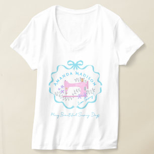 Camiseta Lazo de cinta de coser azul blanco
