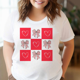 Camiseta Lazo de Coqueta Rojo Retro Corazón Cuadros