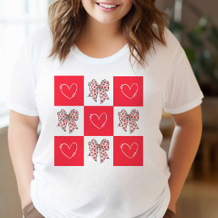 Camiseta Lazo de Coqueta Rojo Retro Corazón Cuadros