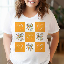 Camiseta Lazo de Corazón de Cuadrícula Naranja Amarillo Ret