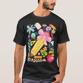 Camiseta Lazo de Maestra Coqueta Lápiz Feliz Primer Día de