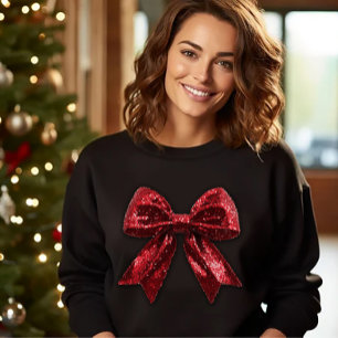 Camiseta Lazo de Navidad de lentejuelas rojas