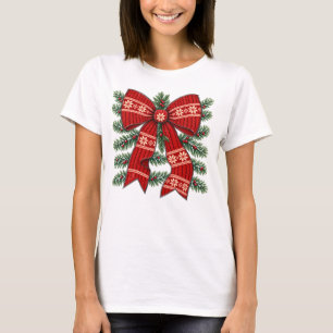 Camiseta Lazo de Navidad Rojo Diseño de Copo de Nieve Tejid