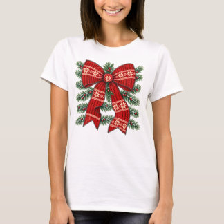 Camiseta Lazo de Navidad Rojo Diseño de Copo de Nieve Tejid