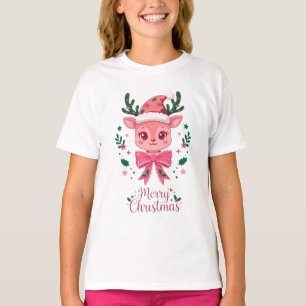 Camiseta Lazo de Reno de Navidad Alegre Sombrero de Santa C