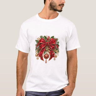 Camiseta Lazo de terciopelo rojo de lujo para Navidad de ho