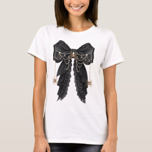 Camiseta Lazo negro de encaje gótico con coqueta de arañas