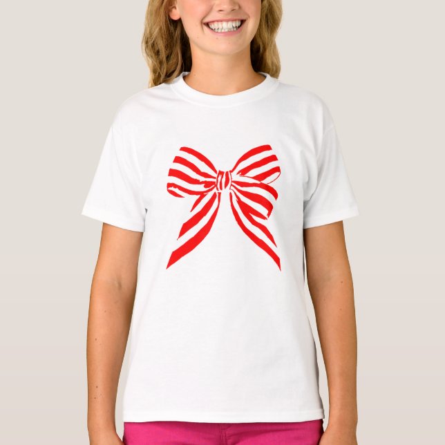 Camiseta Lazo simple rojo rayado lindo (Anverso)