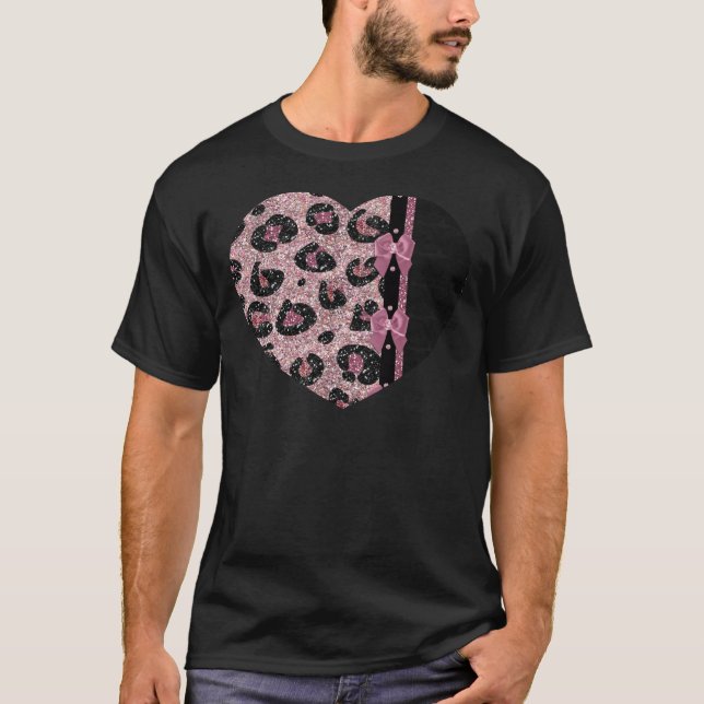 Camiseta Lazos de cinta de estampado de leopardo rosa RAB R (Anverso)
