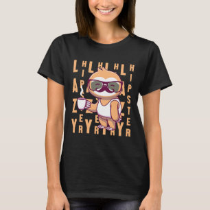 Camiseta Lazy Hipster Sloth Café Gafas de bigote
