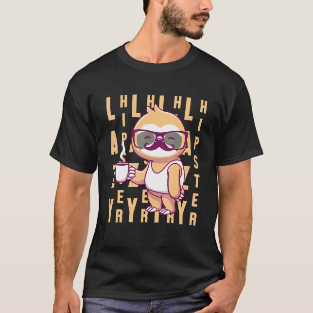 Camiseta Lazy Hipster Sloth Mustache Freethinker Urban Styl (Anverso)