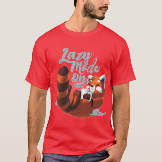 Camiseta Lazy mode ON Cute Red Panda Fluffy Coffe Animal fu