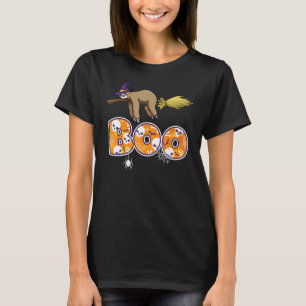 Camiseta Lazy Sloth Boo Spooky Bats Witch Broom Halloween T
