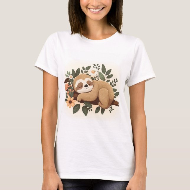 Camiseta Lazy sloth sleeping on a branch cartoon            (Anverso)