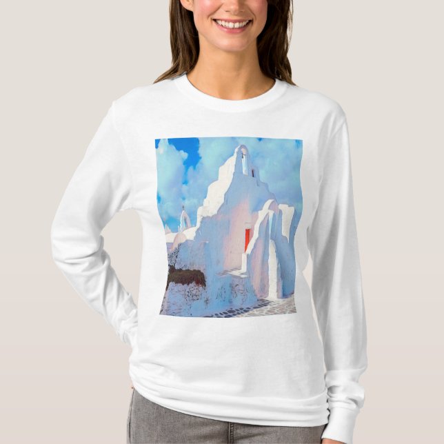 Camiseta ldp MYKONOS - iglesia característica - (Anverso)