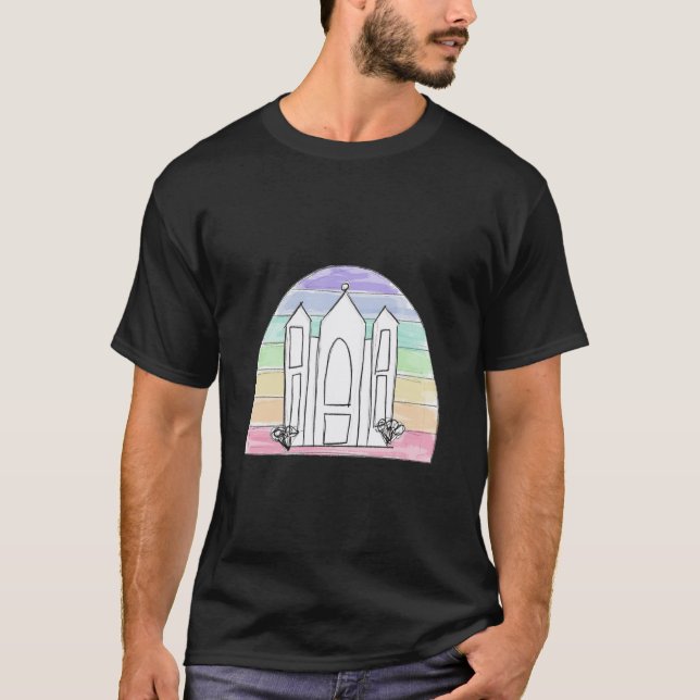 Camiseta LDS Salt Lake City Temple rainbow sunset mormon (Anverso)