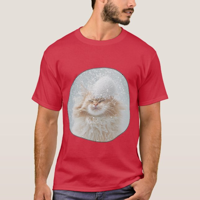 Camiseta Le chat roux à l’air très détendu, flocons sur la  (Anverso)