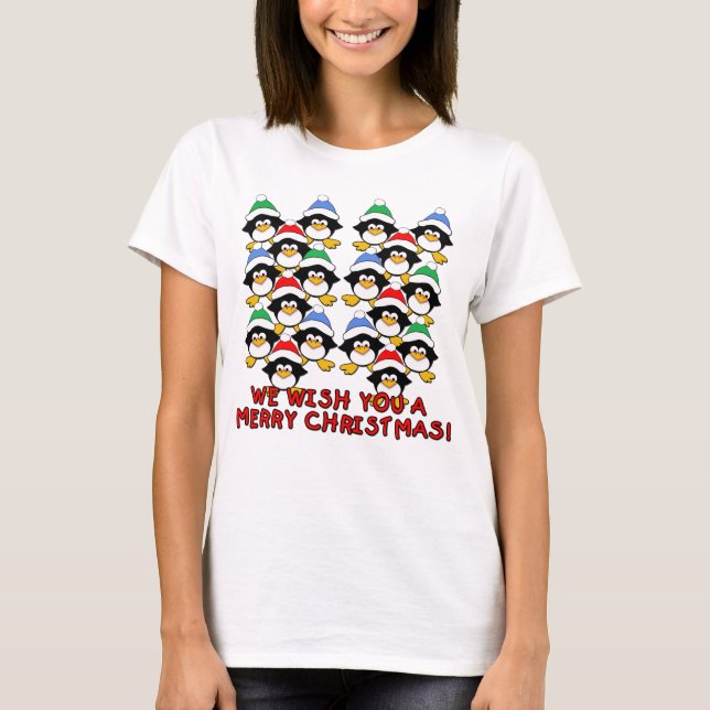 CAMISETA LE DESEAMOS FELICES NAVIDAD LOS PINGÜINOS (Anverso)