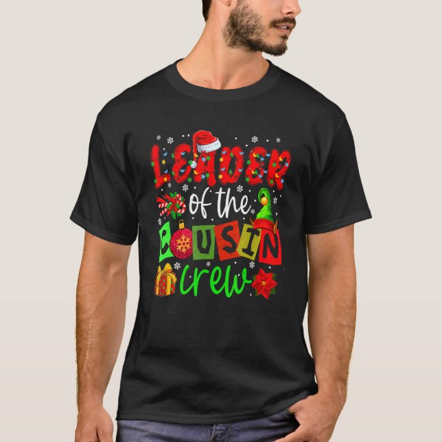 Camiseta Leader Of The Cousin Crew Christmas Lights Santa E (Anverso)