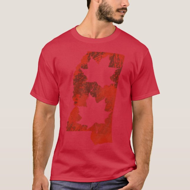 Camiseta Leaf Red State Of Mississippi With Black Backgroun (Anverso)