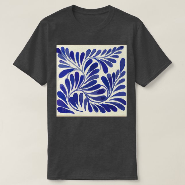 Camiseta Leaves branch cobalt blue talavera tile clay inter (Diseño del anverso)