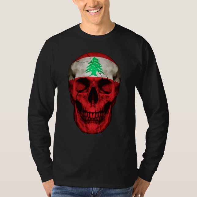 Camiseta Lebanon Flag Skull Lebanese Roots Proud Patriotic (Anverso)