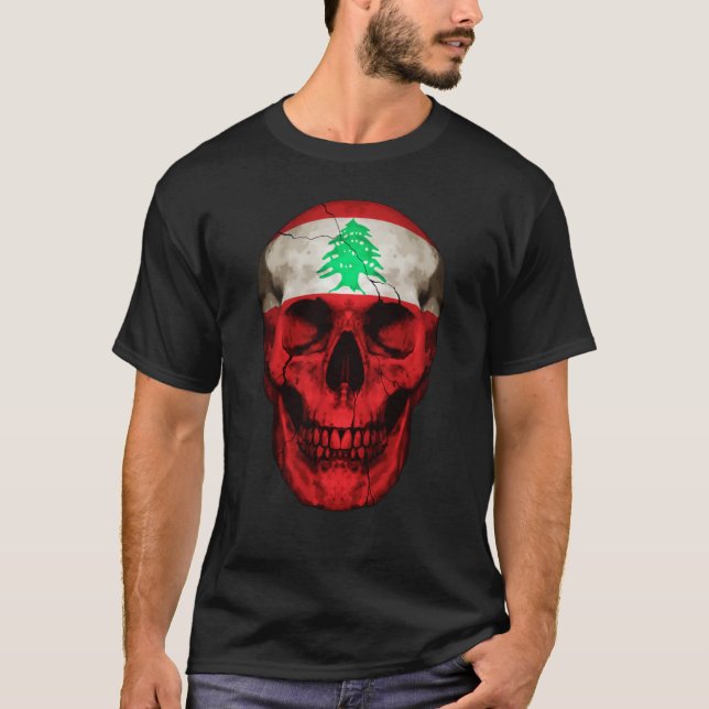 Camiseta Lebanon Flag Skull Lebanese Roots Proud Patriotic (Anverso)