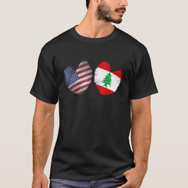 Camiseta Lebanon USA Heart American Flag Lebanese Flag Love (Anverso)